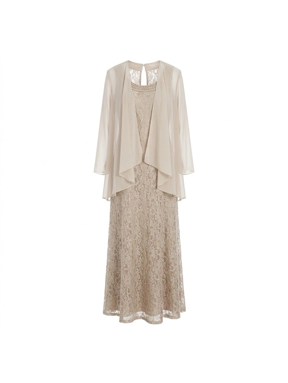 R&M Richards Champagne Lace Dress with Sheer Jacket 14W